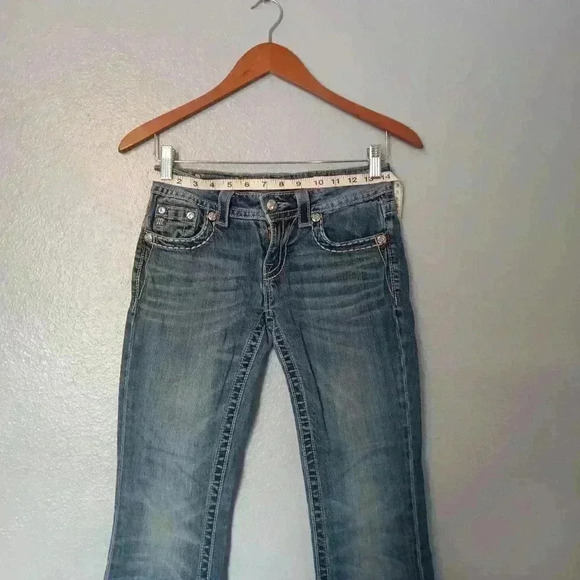 Miss Me Denim Distressed Sequined  Beaded pockets Jeans Size 26 - Picture 10 of 16